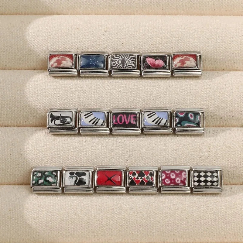 New Pink Black Butterfly Love Hearts Stars Italian Links Charm Fit 9mm Jewelry Stainless Steel Making DIY Fashion Bracelets Bead