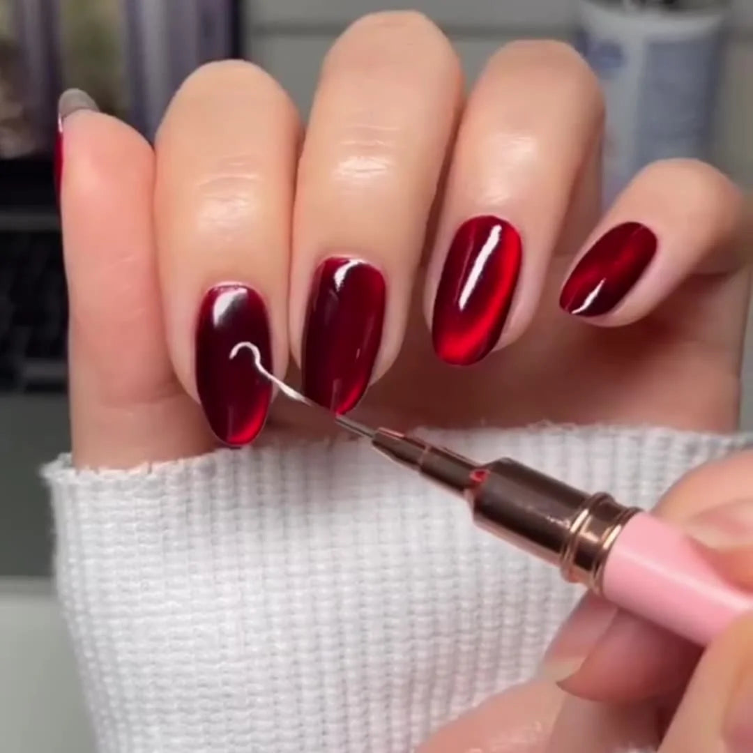 5ml Pomegranate Red Cat Eye Magnetic Nail Polish Translucent Glass Beads Satin Gloss Gel Nail Polish Nude Sparkling Nail Varnish