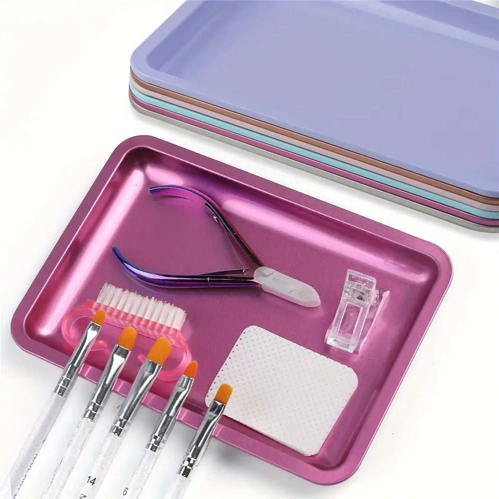 1PC Nail Tray Stainless Steel Cosmetic Storage Tray Nail Art Nail Polish Storage Nail Art Desktop False Nails Dish Tools