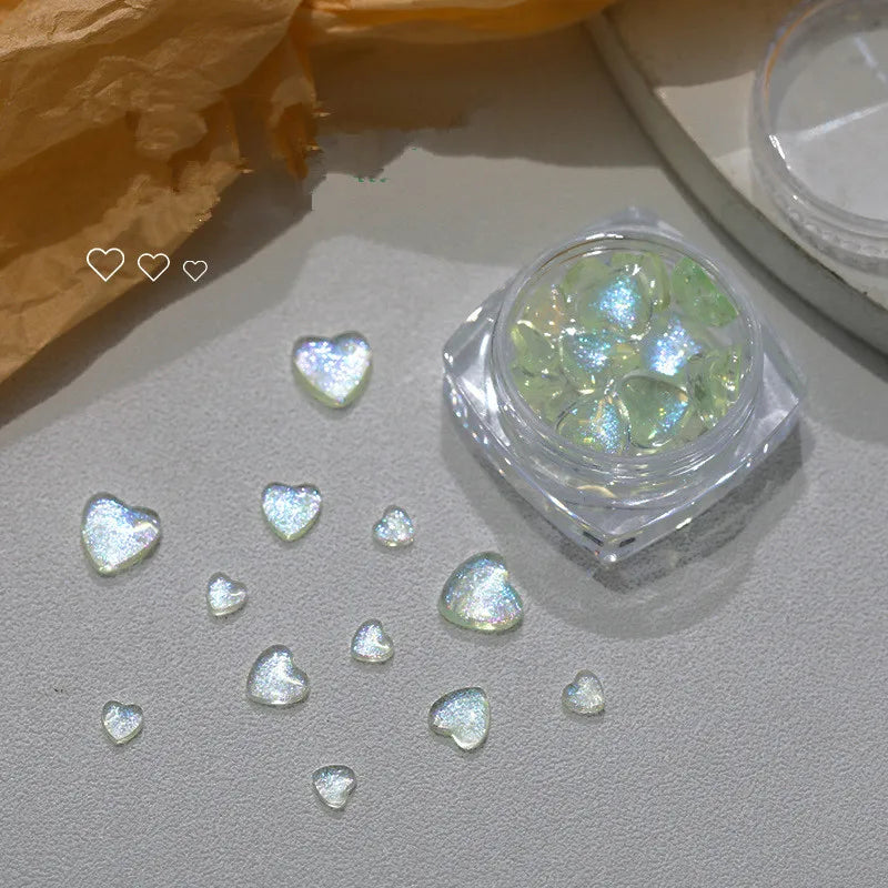 One Box 3D Kawaii Heart Nail Art Charms Resin Glitter Powder Nail Decorations Rhinestones Cartoon Love Jewelry Accessories DIY