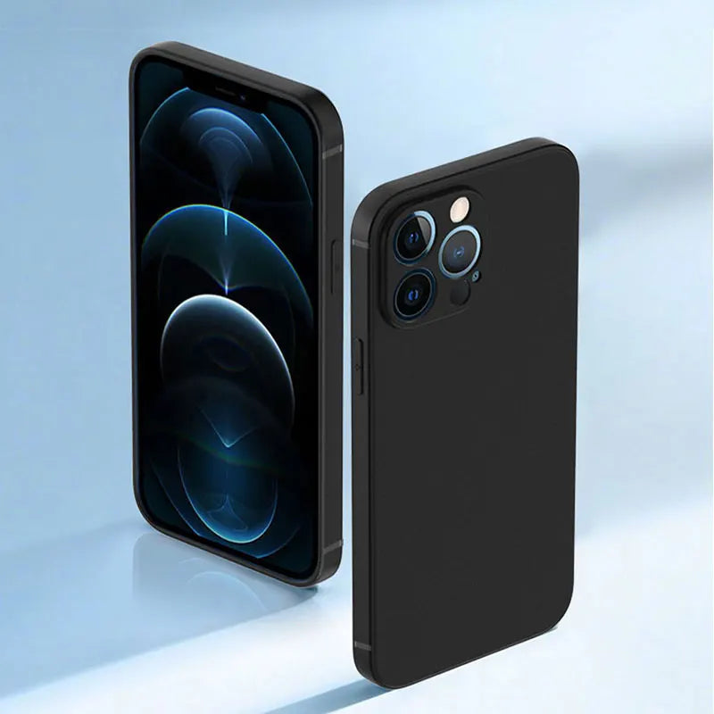 Luxury Black Phone Case For iPhone 16 15 14 11 12 13 Pro Max 7 8 Plus 13 Mini 16E SE 2022 Xr X Xs Matte Soft Back Cover Case