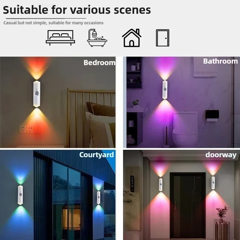 Motion Sensor Night Light 7 Color Change LED Wireless Wall Lamp Magnetic Rechargeable Spotlight for Bathroom Bedroom Living Room