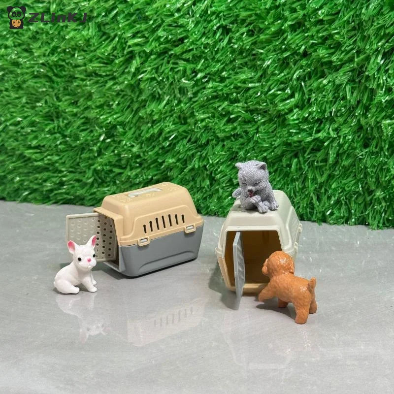 ▶2/4Pcs Realistic Mini Dog & Cat Cage With Door Miniature Dollhouse Pet House For Doll Accessories Mini Pets Habitat