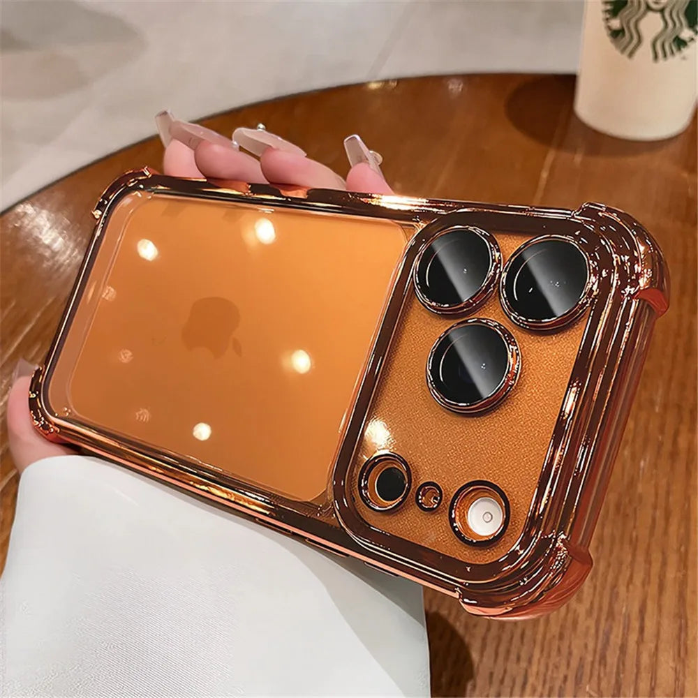 Luxury Electroplate Shockproof Transparent Phone Case For iPhone 18 17 16 15 14 13 12 Pro Max Plus Clear Bumper Back Cases Cover