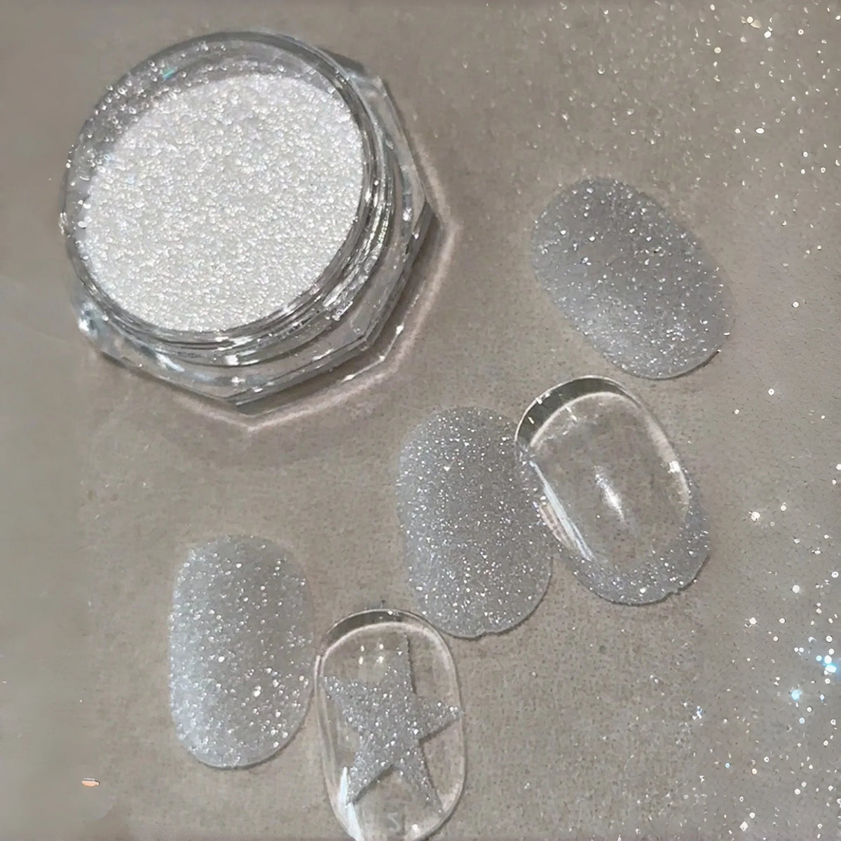 Sea Salt Crystal Diamond Nail Powder, Ultra Fine Glitter Sugar Nail Powder, DIY Nail Art, Snowflake Design