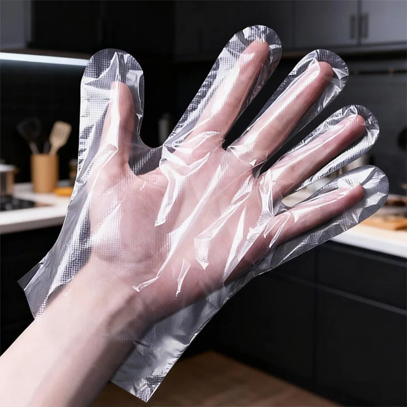 50/200Pcs Disposable PE Gloves Food Grade Transparent Plastic Gloves For Cooking Kitchen Restaurant Cleaning Household Food Safe