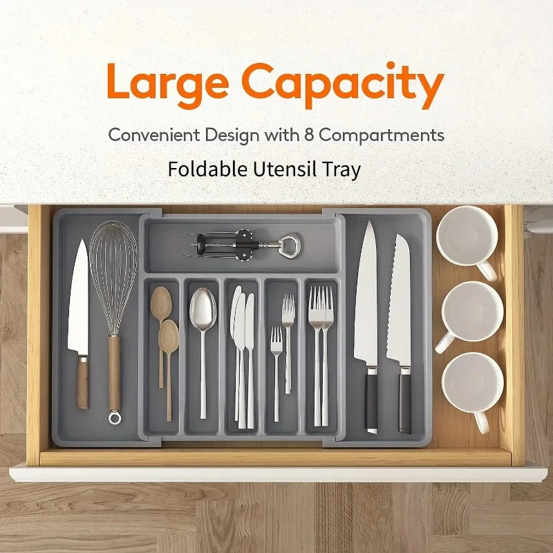 3 Color Upgradation Adjustable FlatwareTableware Organizer Plastic Multifunctional Drawer Organizer for Kitchen Counter Utensils