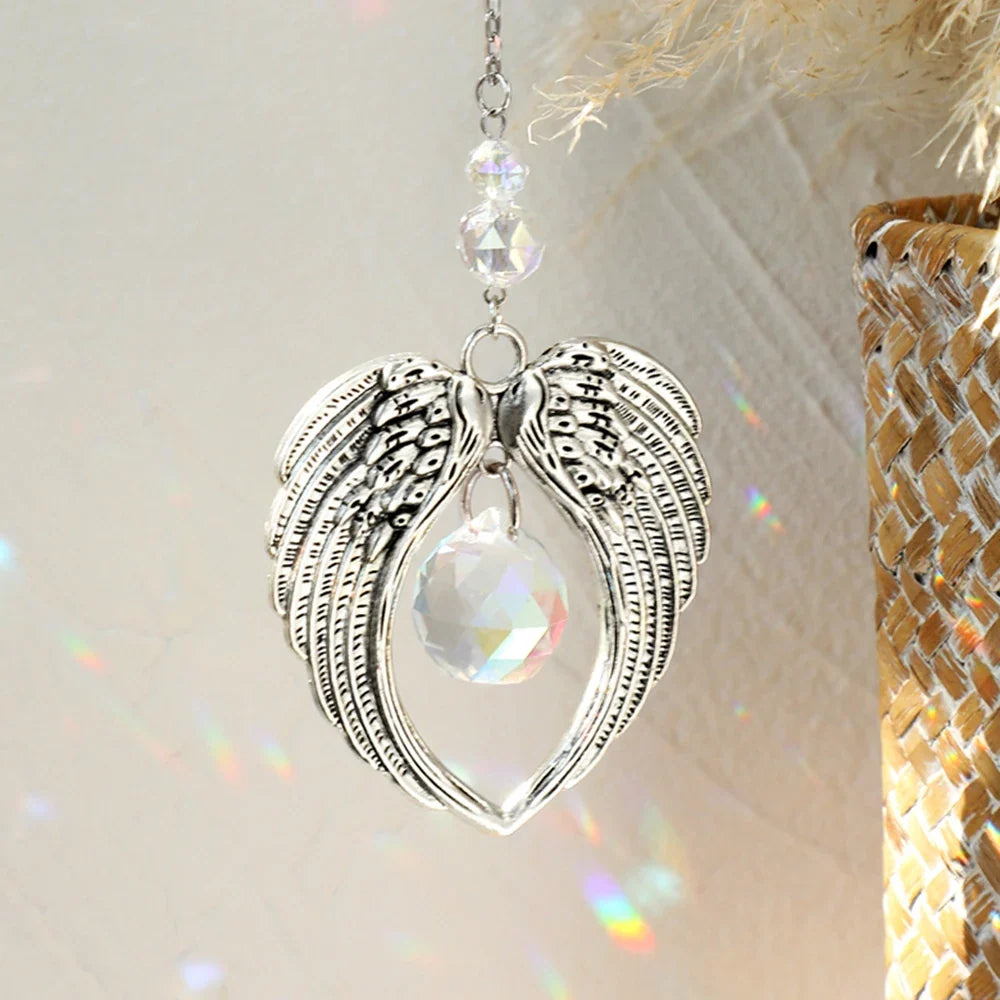 Angel Suncatcher Car Crystal Hanging Ornament Angel Wing Crystal Sun Catcher Garden Decoration Glass Prisms Rainbow Window Decor