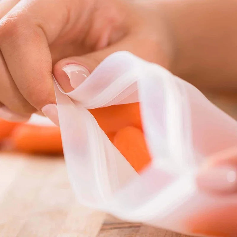 5pc Kitchen Accessories Fruit and Vegetable Silicone Bag Reusable Fresh-keeping Sealed Bag Refrigerator Food Storage Ziplock Bag