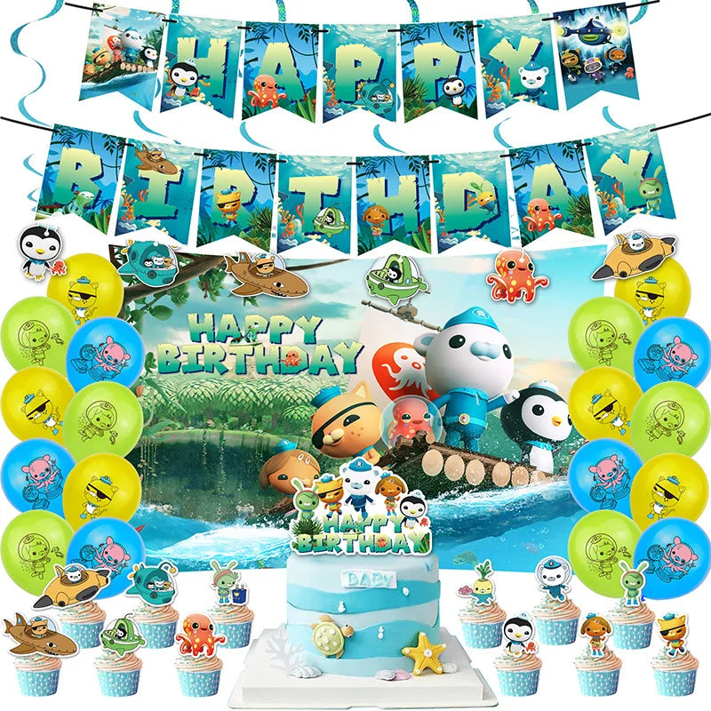 Octonauts Kids Birthday Party Decoration Aluminum Foil Balloon Paper Plate Ocean Captain Pirate Penguin Barnacles Peso Backdrop