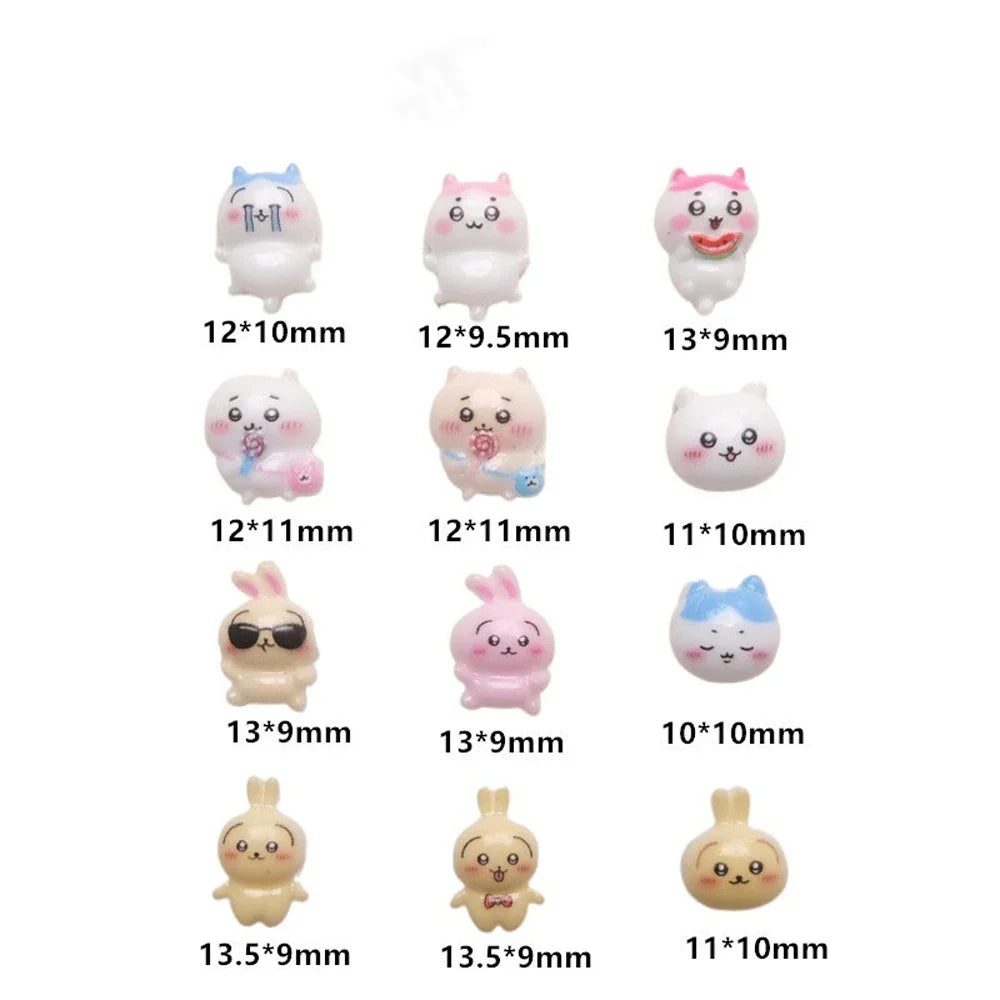 20Pcs Funny Multiple Expression Rabbits Resin Nail Art Charms 3D Cartoon Cute Long Eared Rabbits Nail Decorations DIY Manicure
