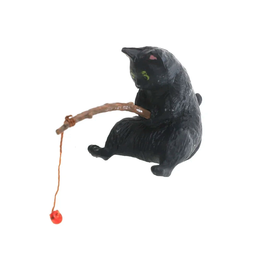 Fish Tank Side Small Resin Cartoon Fishing Cat Kitten Hanging Creative Fun Micro Landscape Office Ornaments Aquarium Decoration