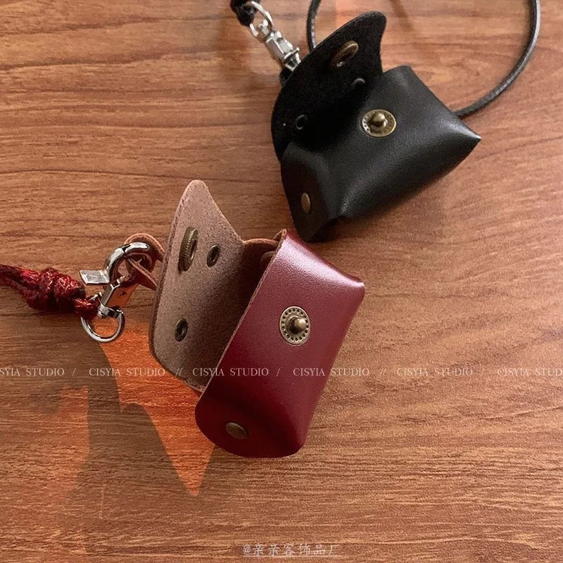 Retro Cute Small Leather Bag Long Necklace for Women Fashion Sweater Chain Neck Hanging Jewelry Versatile Accessory Party Gifts