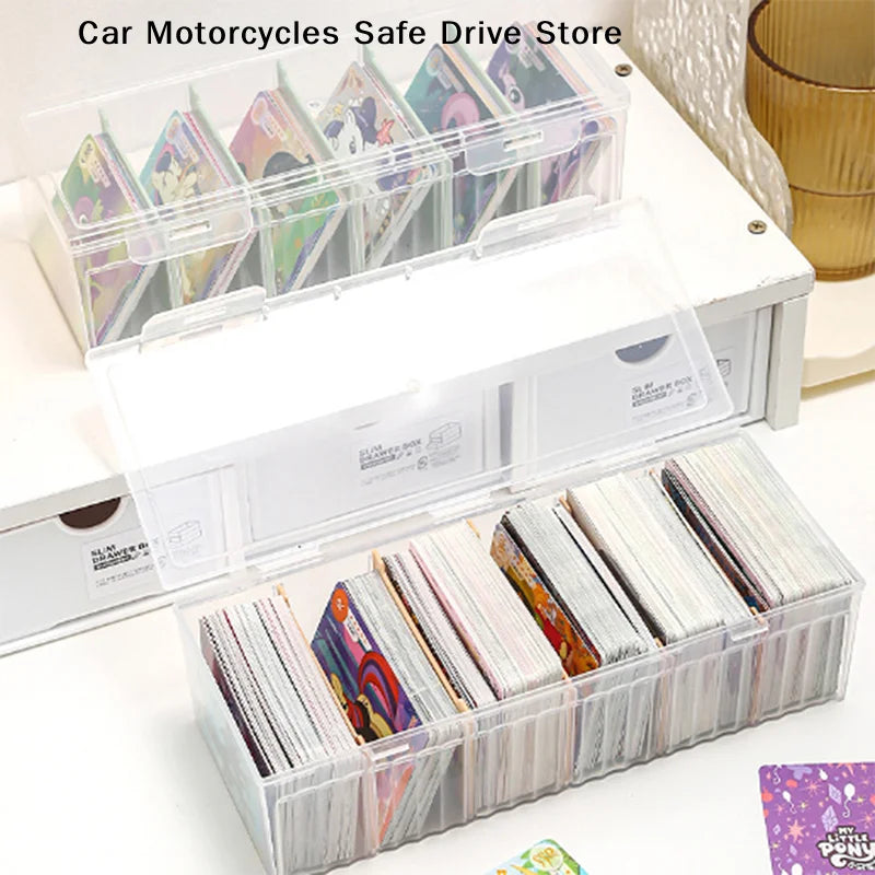 Clear Plastic Compartmentalized Organizer Box Large Capacity Game Cards Storage Box Portable With Adjustable Divider For Cards