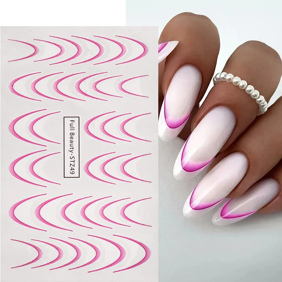 Gradient French Nail Art Stickers Ink Blooming Wave Line Water Transfer Sliders Decals DIY Ombre Manicure Decorations Foils