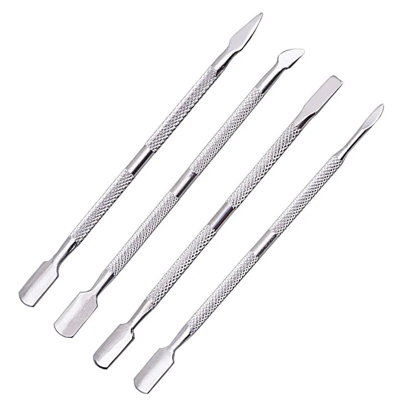 4 Pcs/Set Steel Double-ended Cuticle Pusher Dead Skin Remover Manicure Cleaner Care Nails Art Tool All for Manicure Set