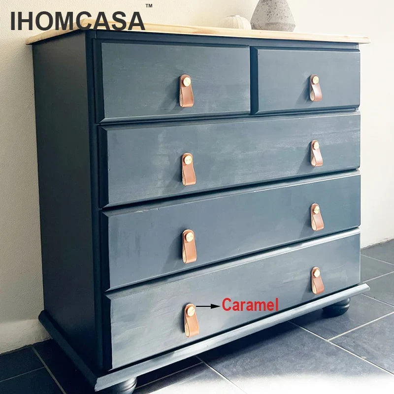 IHOMCASA Nordic Gold Brass Cabinet Knob Furniture Drawer Door Handle Kitchen Cabinet Pulls Wardrobe Handle Artificial Leather