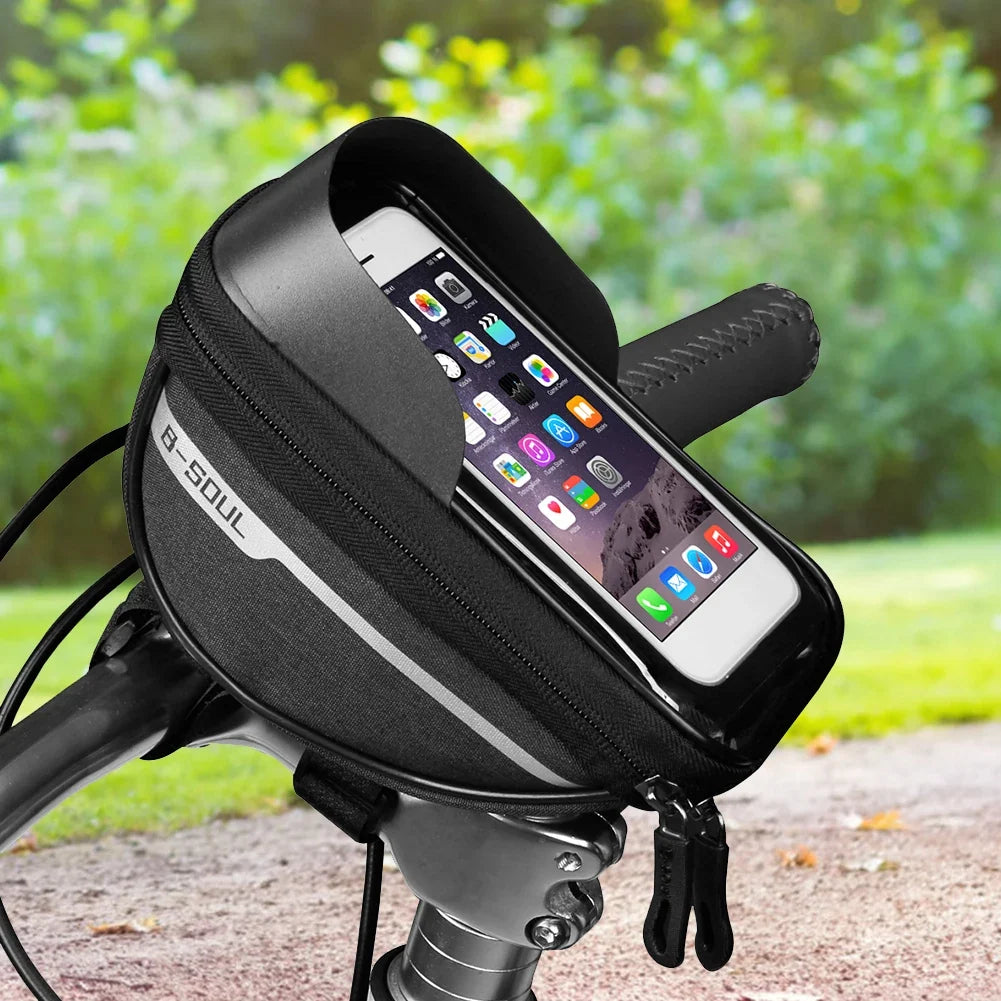 Bicycle Front Frame Touch Screen Waterproof Phone Bag for MTB Top Tube Pannier
