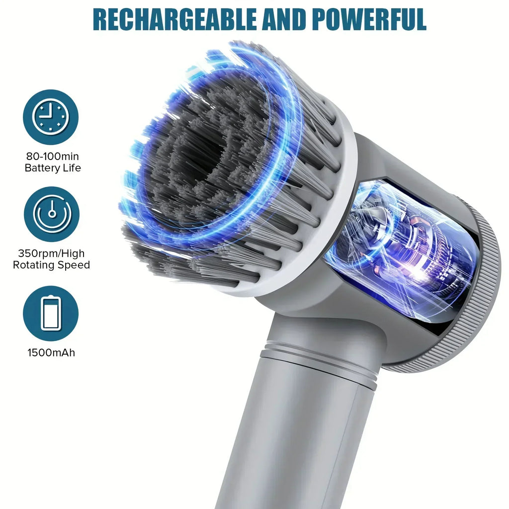 Electric Spin Scrubber, Bathroom Cordless Cleaning Brush Power Scrubber with 5 Replaceable Brush Heads, Electric Cleaning Brush