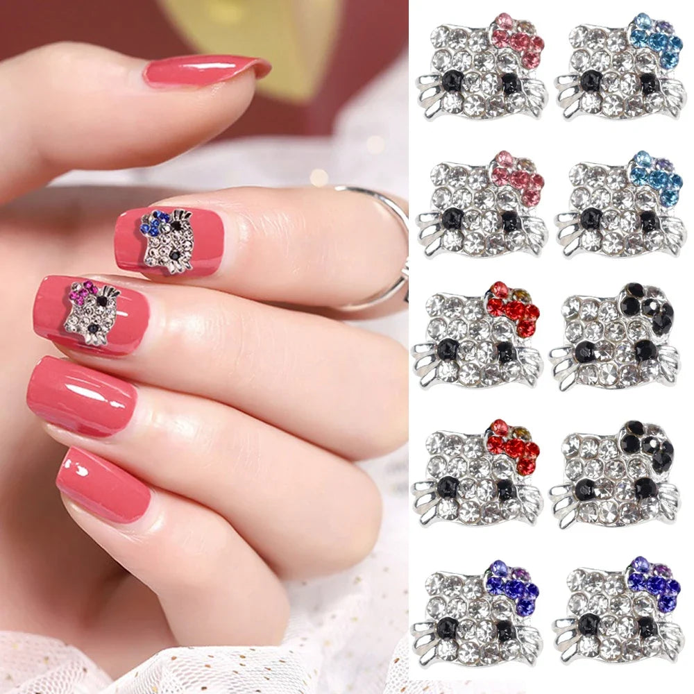 10pcs Alloy Cute Nail Art Charm 3D Colorful Full Diamond Nail Jewelry Rhinestones Luxury Kawaii DIY Nail Parts Accessories