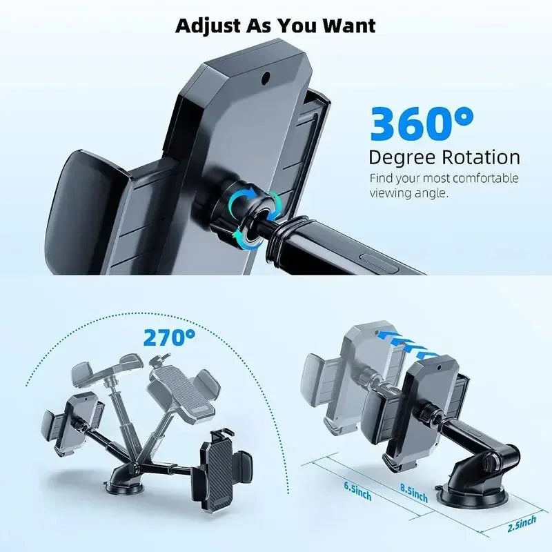 360° Rotatable Car Phone Mount Strong Suction Cup Windshield & Air Vent Phone Holder Stable Anti-Shake Cellphone Stand for Car
