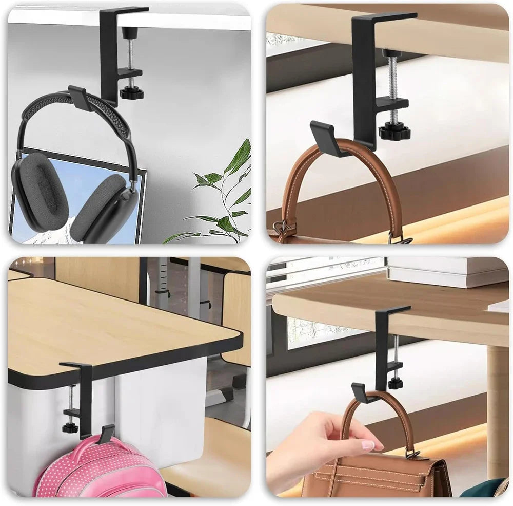 Aluminum Alloy Headphone Hook Hanger Universal Gaming Headphone Stand Under Desk Non-Slip Adjustable Desk Headphone Hanger Hook