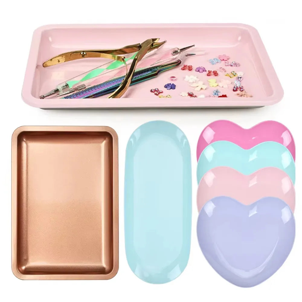 1PC Nail Tray Stainless Steel Cosmetic Storage Tray Nail Art Nail Polish Storage Nail Art Desktop False Nails Dish Tools