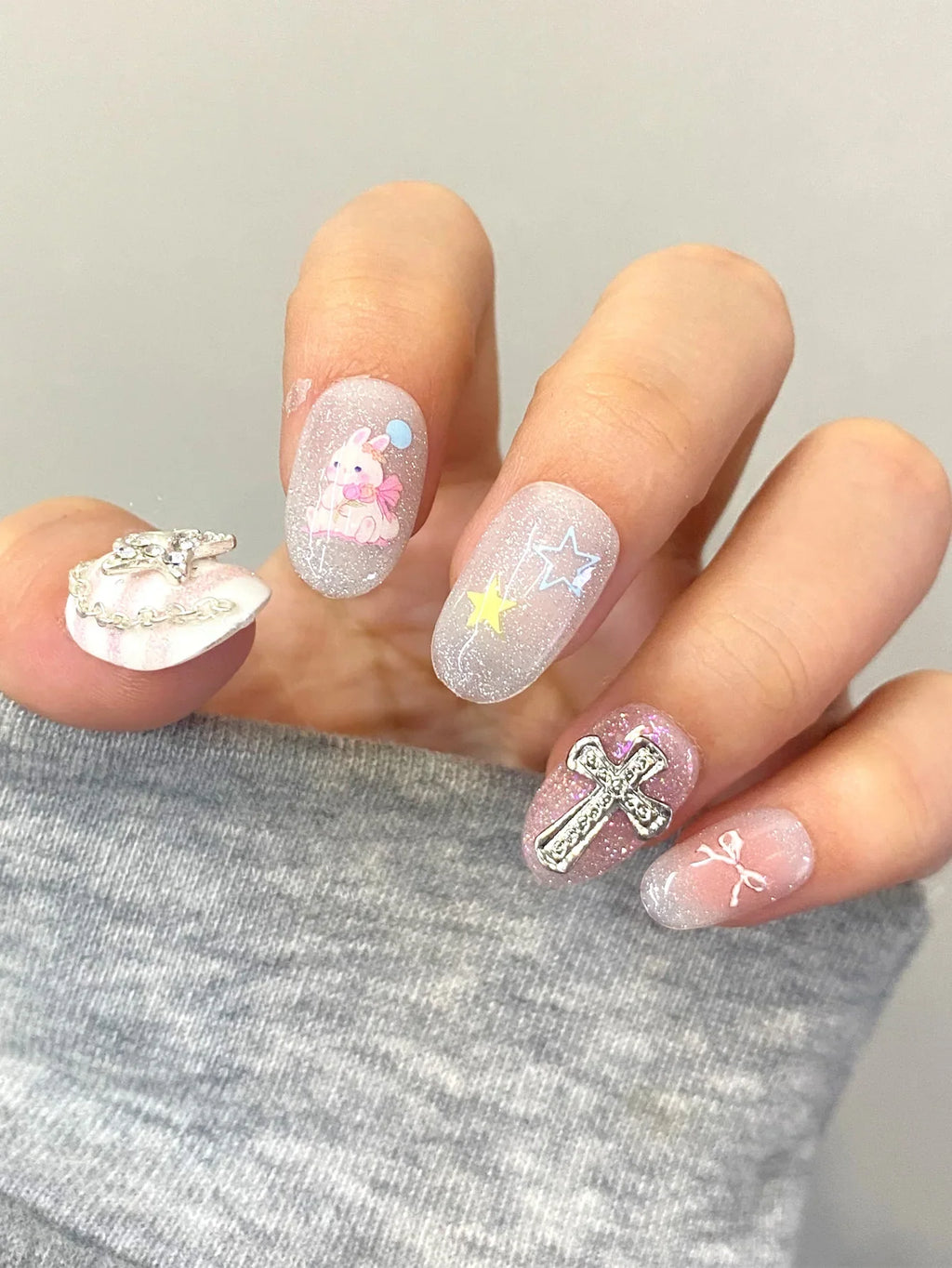 50pcs Punk Mix Shape Silver Cross Nail Art Charms INS 3D Cross with Wing Heart Nail Decoration Accessories DIY Design
