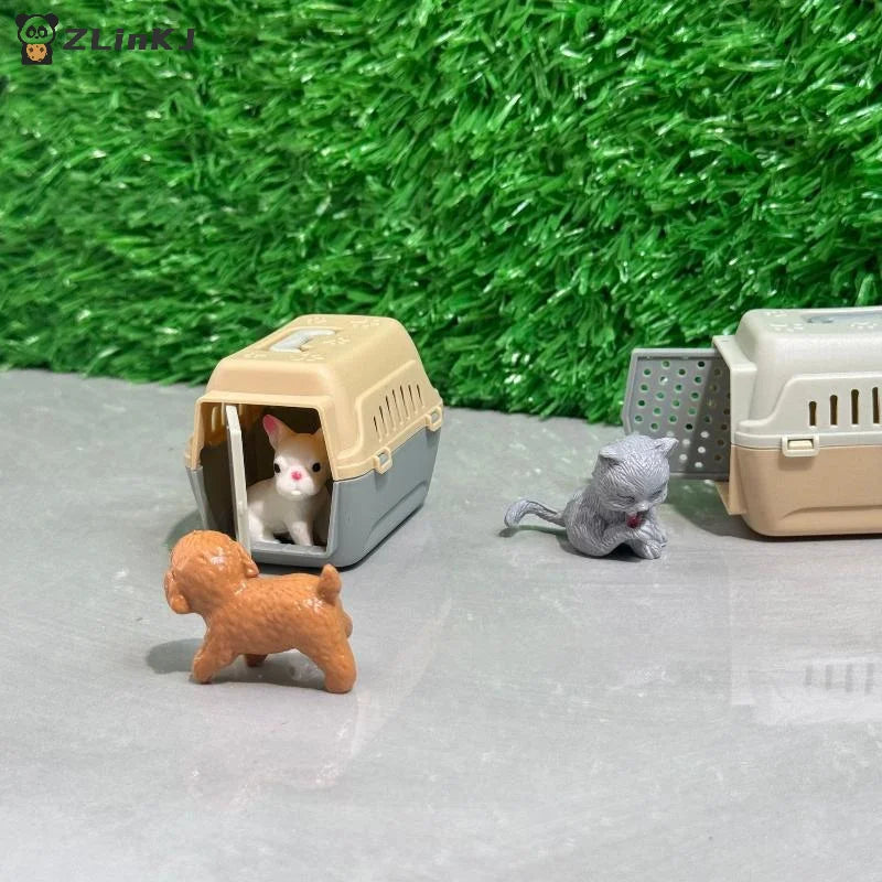 ▶2/4Pcs Realistic Mini Dog & Cat Cage With Door Miniature Dollhouse Pet House For Doll Accessories Mini Pets Habitat