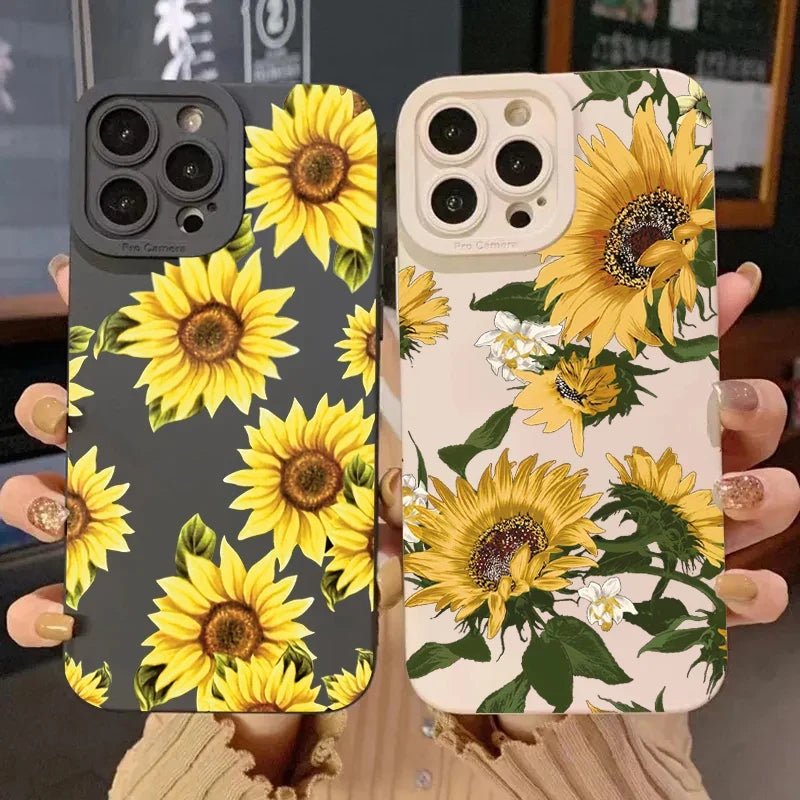 Cute Sunflower Silicone Phone Case For iPhone 15 Pro Max 11 12 13 14 16 X XS XR Plus SE 2020 13 Mini Shockproof Soft Cover