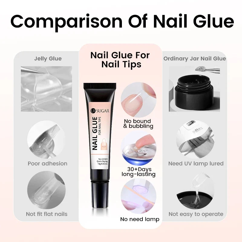 UR SUGAR 10g Nail Tips Glue Gel For False Nail No Need Lamp Cured Long Lasting Adhesion DIY Nail Glue Remover Dissolve Nail Tool
