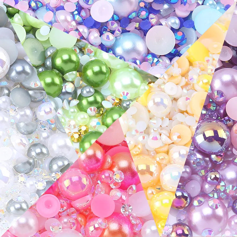One Bag Japanese Mixed Kawaii Half Round Pearl Resin Nail Art Charms 3D Fashion Cartoon Nail Decoration DIY Manicure Accessories