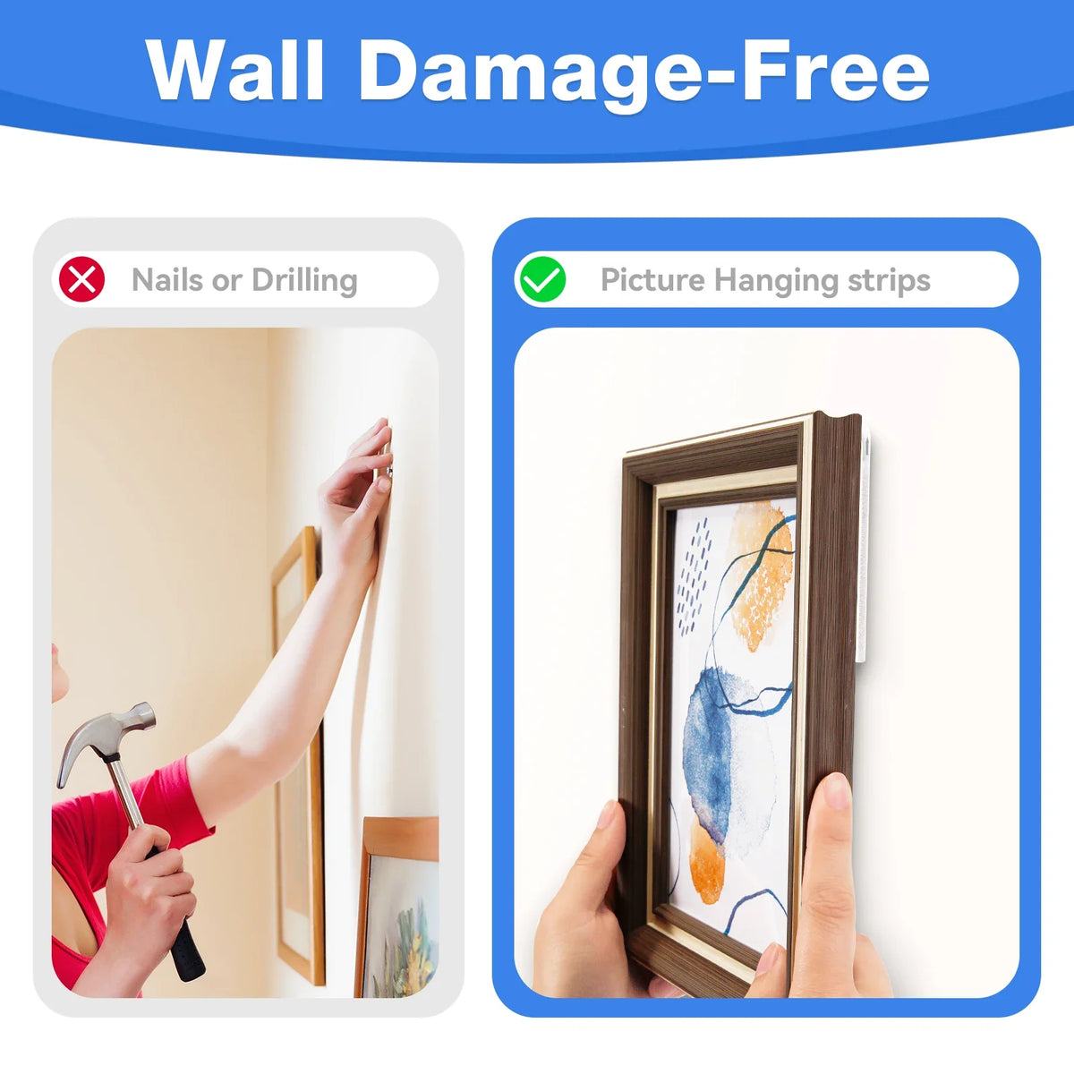 Heavy Duty Picture Hanging Strips Large Adhesive Wall Hooks No Nail Damage Free Easy Removal for Frames Posters and  Wall Decor