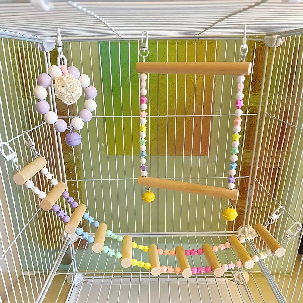 Parrot swing ring climbing station stand sugar colugo perching suspension bridge bird cage accessories toy hamster rattan ball