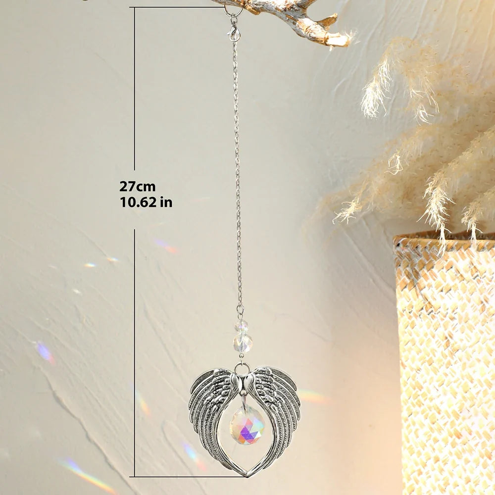 Angel Suncatcher Car Crystal Hanging Ornament Angel Wing Crystal Sun Catcher Garden Decoration Glass Prisms Rainbow Window Decor
