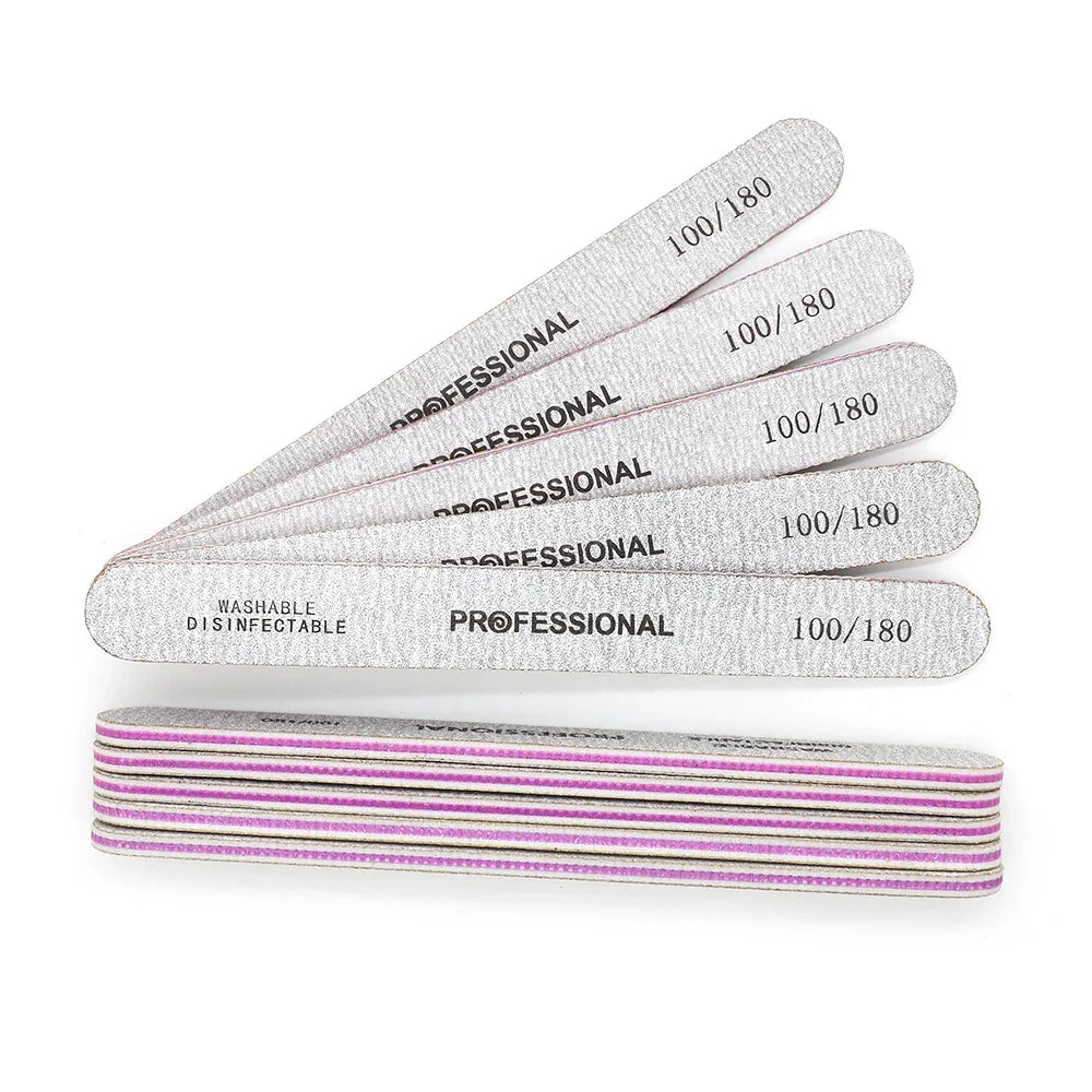 5/10pcs Nail Files Multi Grit Grey Zebra Straight Washable Double Sided Emery Board for Thick Nail Shaping & Removal