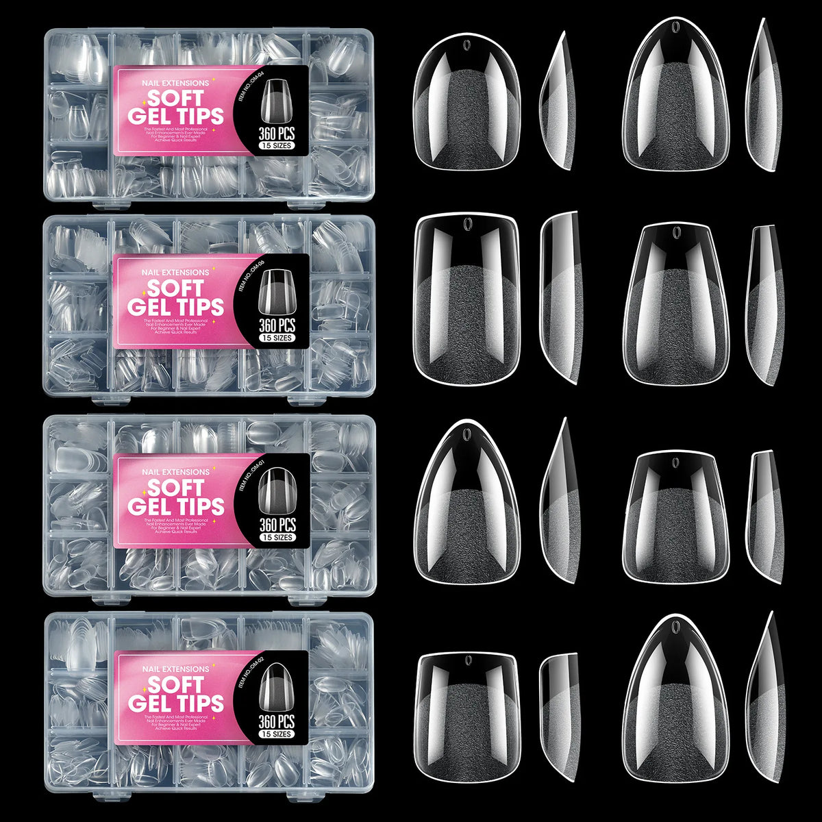360Pcs/1box Nail Tips with Short Almond and Short Square Soft Gel Nail Tips Full Cover False Nail Tips for Acrylic Nails Salon