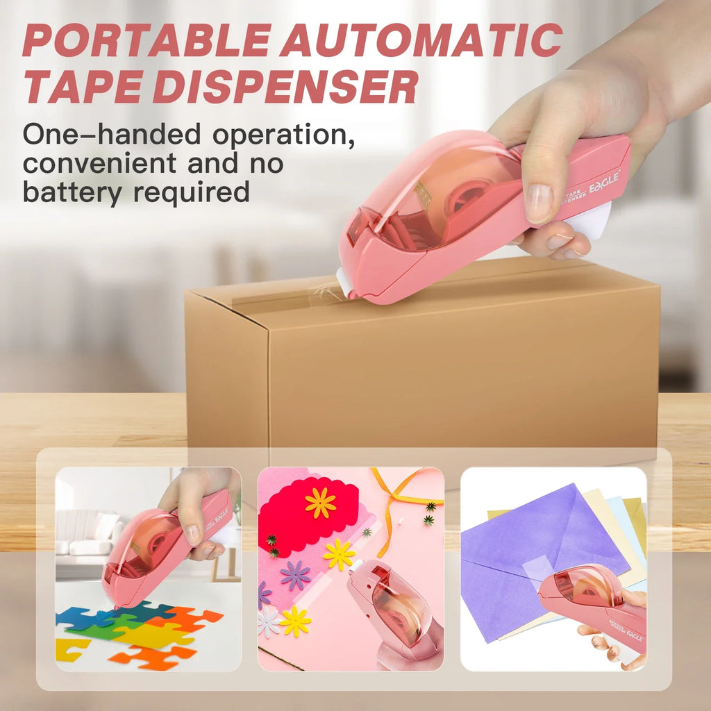 Auto Tape Dispenser Cutter With Tow Roll Tape Portable Stationery Hand Held Tape Holder For Wrapping Office Home School Supplies