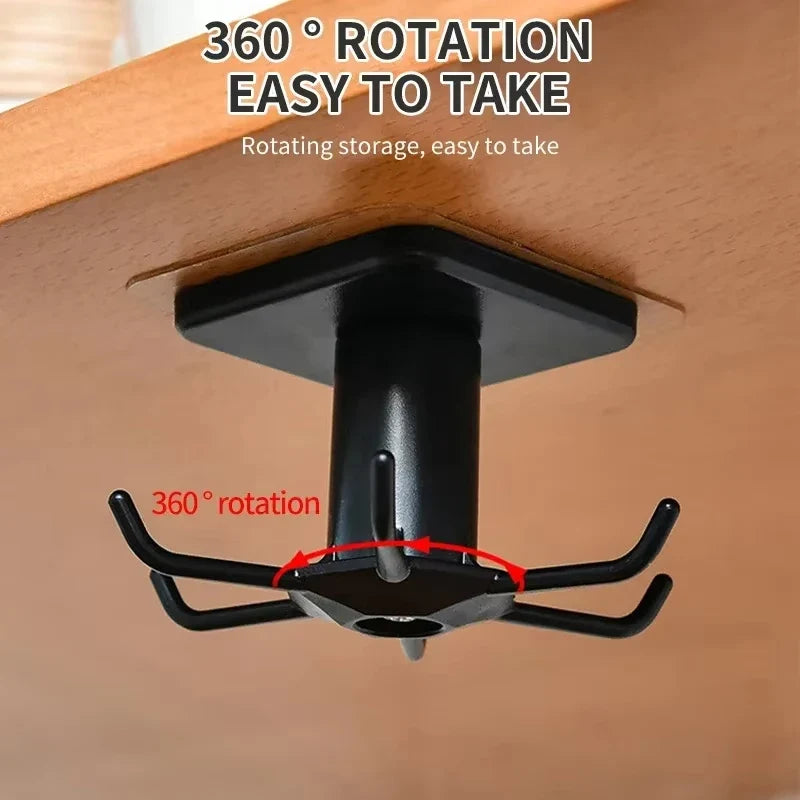360 Degrees Rotated Kitchen Hook, 6-claw Rotating Hook, Wall Mounted, Kitchenware, Spoon Storage Rack, Clothes Ties Hanging Rack