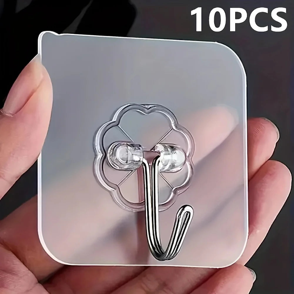 10/20/30Pcs Self-adhesive Wall Hooks Waterproof Oilproof Sticky Hooks Punch Free Heavy Duty Hanging Hooks For Kitchen Bathroom