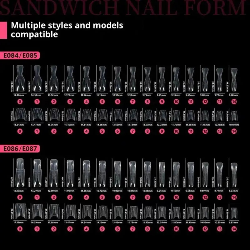 ·New60/240/300 Pcs Sandwich Nail Forms 15 Size Oval Extension Dual Form No Paper Forms Needed For Easy Nail Extensions·