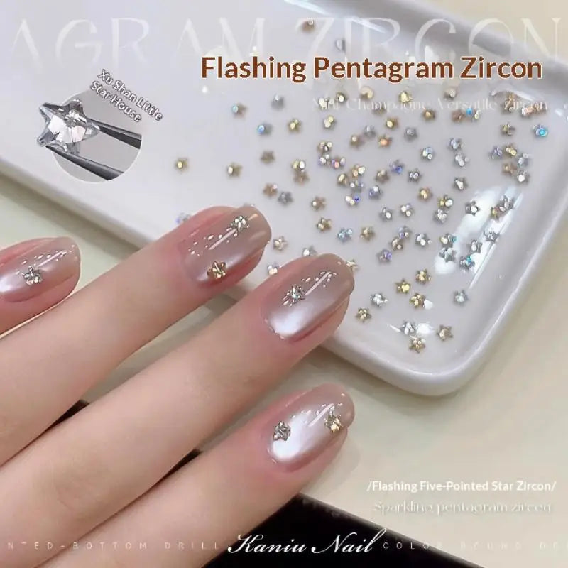 50Pcs Star Zircon Nail Rhinestones Sparkle 3D Nail Rivets Flat Bottom Nail Art Charms DIY Manicure Decoration Parts