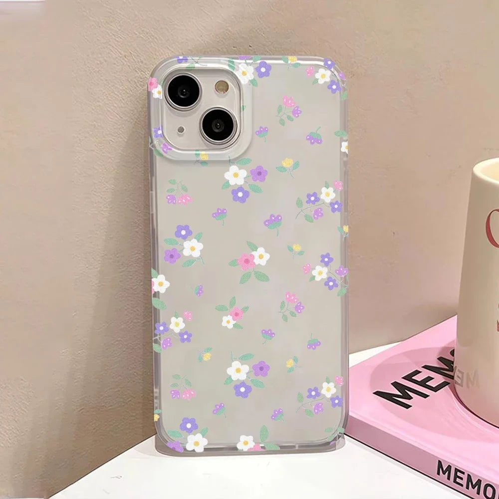Luxury Silicone Phone Case For iPhone 15 Pro Fundas iPhone 13 11 16 Pro Max 12 Mini 14 Plus 11pro 13pro Shockproof Flowers Cover