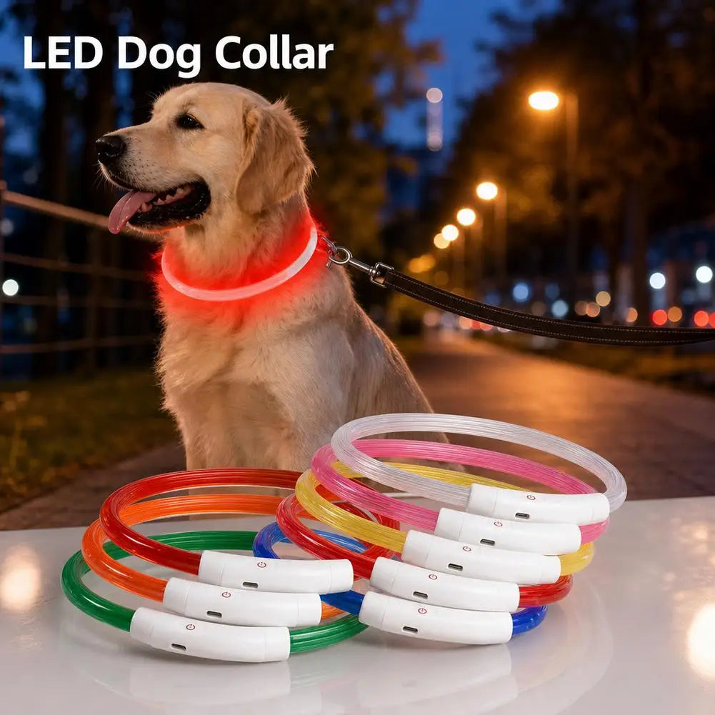 Luminous Pet Dog Collar Waterproof LED Dog Collar Rechargeable Flash Dog Necklace Light Pet Collar for Small Medium Large Dogs