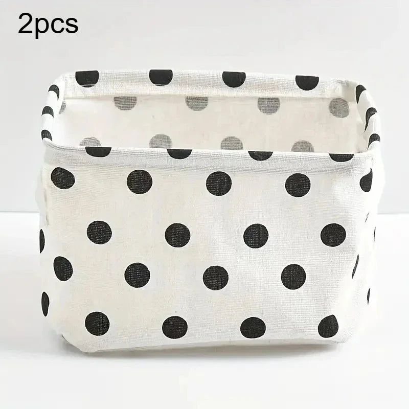 2pcs Cotton And Linen Desktop Storage Box Small Foldable Canvas Storage Basket With Handle Small Fresh Waterproof Storage Basket