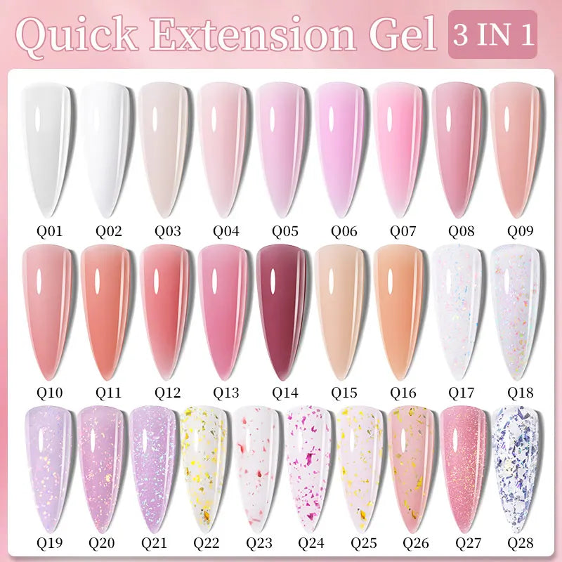LILYCUTE Milky White Gold Sequins Quick Extension Rubber Base Gel Nail Polish Glitter Extend Construct Hard Gel Nail Art Varnish