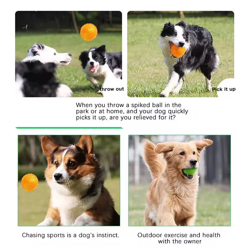 Dog Toy Ball High Elastic TPR Squeaky Spike Ball Durable Chew Resistant Teeth Cleaning Molar Interactive Play Ball For Dog Toy