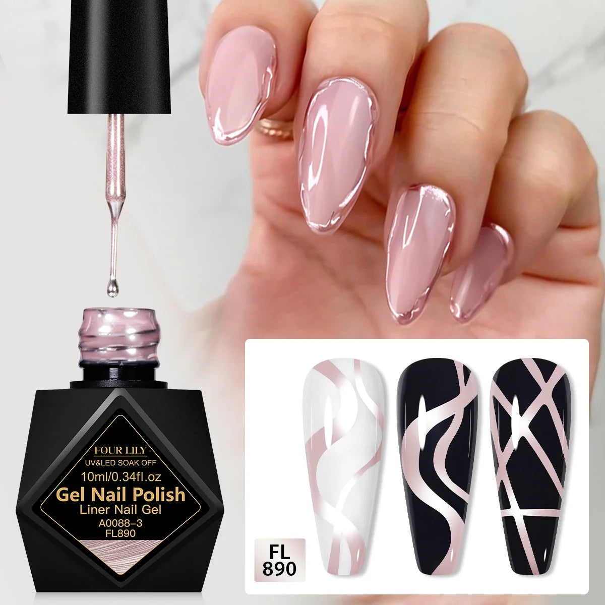 FOUT LILY 10ml Metallic Painting Liner Gel Nail Polish, Super Bright Mirror Pull Line Graffiti Painting Stripe Gel Nail Varnish