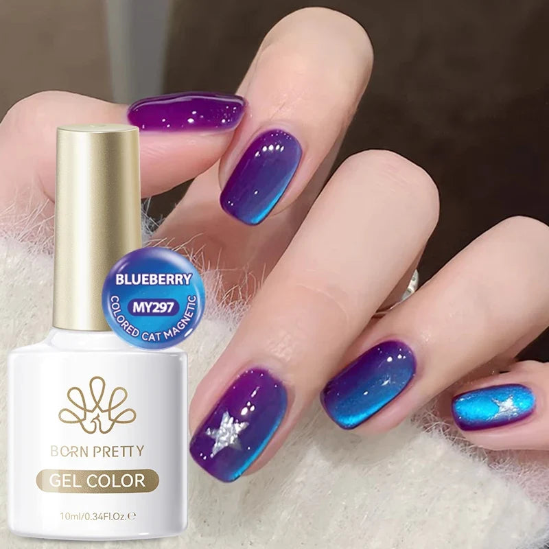 BORN PRETTY 1/2PCS Blueberry Cat Magnetic Gel Polish Passion Fruit Pink Bubble Soak Off UV LED Long-Lasting Nail Art Varnish