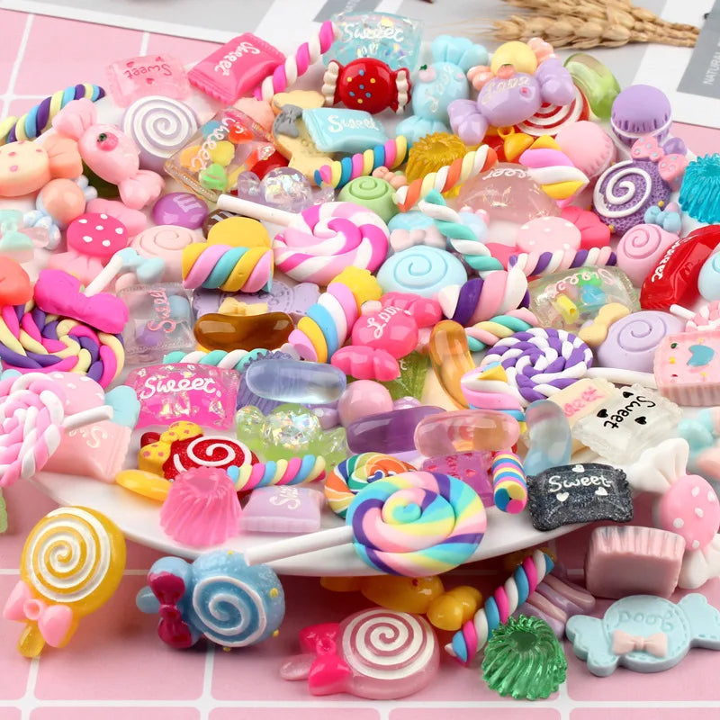 20pcs/Lot Random Candy Cute Mixed Resin Sweets Flatback for DIY Crafts Jewelry Making Supplies Ornamen Accessories Materials